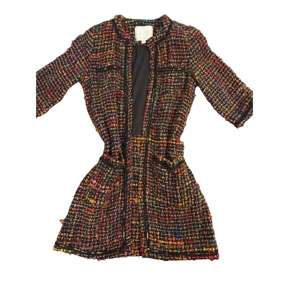ETT TWA Anthropologie Tweed Multicolor Short Sleeve Coat Mid Lenght - Picture 7 of 12
